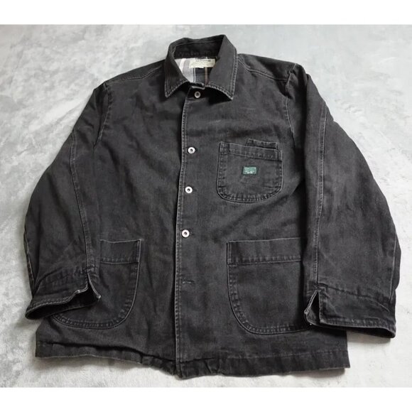 Vintage Guess Jeans Jacket Women's Medium Black Denim Plaid Lined Button Up - Picture 1 of 9
